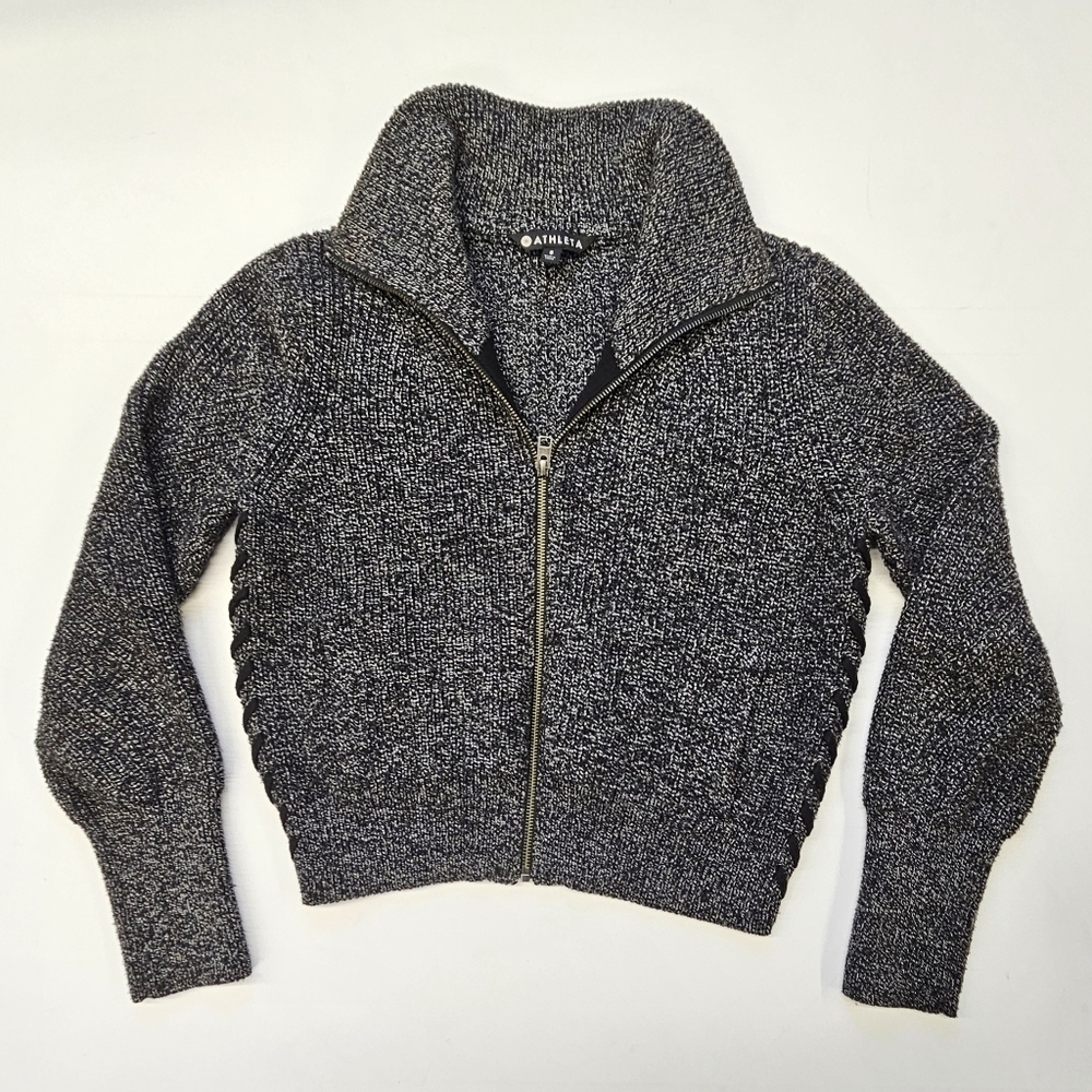 Athleta Swissvale Heather Black Knit Bomber Sweater Women’s Size Small $148 MSRP